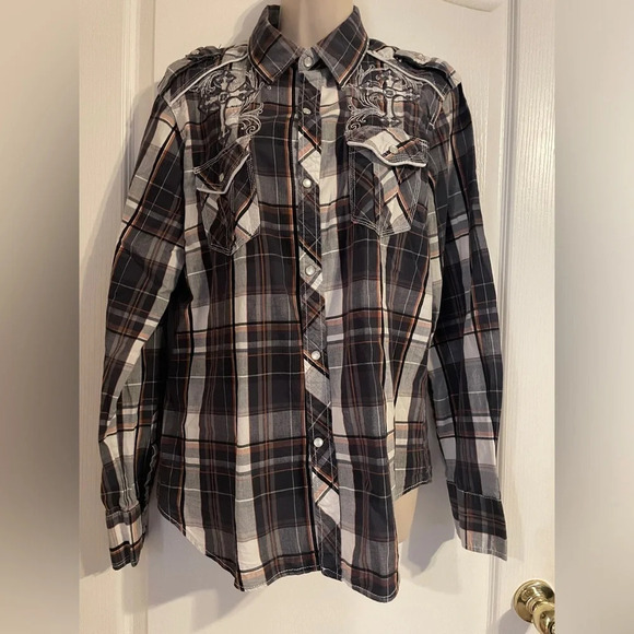 Buckle Pop Icon Men’s Button Down Long Sleeve Plaid Shirt L Western‎ Streetwear - Picture 1 of 11